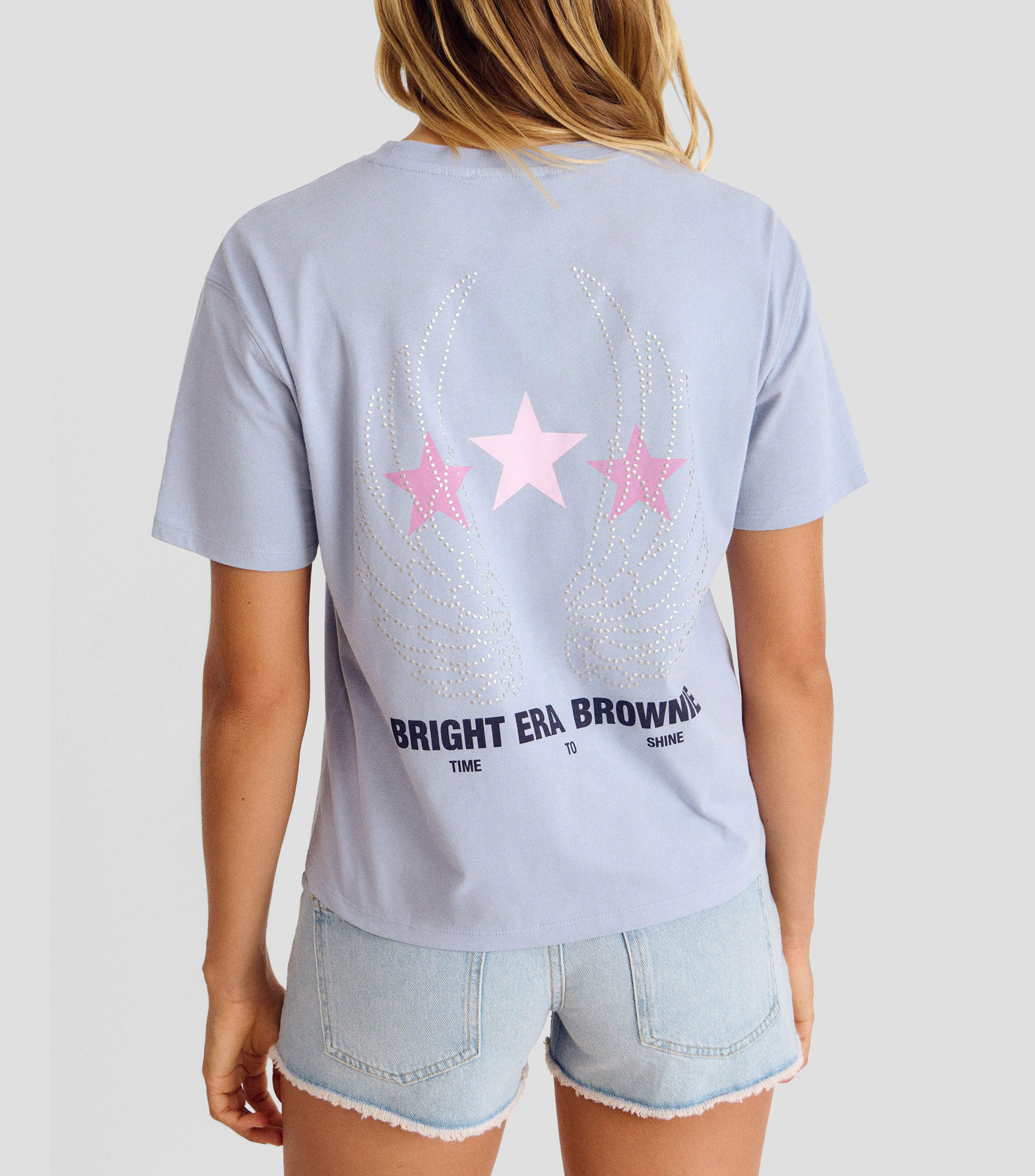 Playera cuello redondo manga corta con estampado Mujer